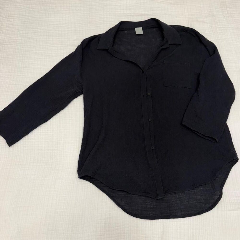 kona sol black gauze button down coverup